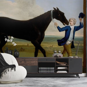 Man with a Horse Vintage Scenic Baroque Landscape Wallpaper | Peel and Stick (Self Adhesive) or Non Adhesive Vinyl Paper