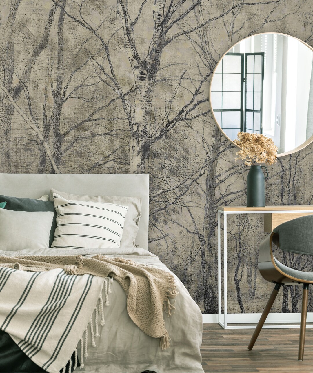 Vintage Tree Wallpaper, Wall Mural, Scenic Wallpaper Peel and Stick