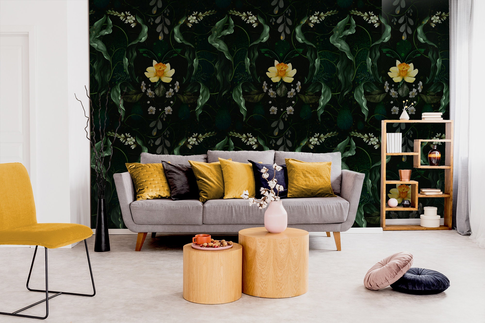 Emerald Green Floral Wallpaper Mural, Peel and Stick Removable - Etsy