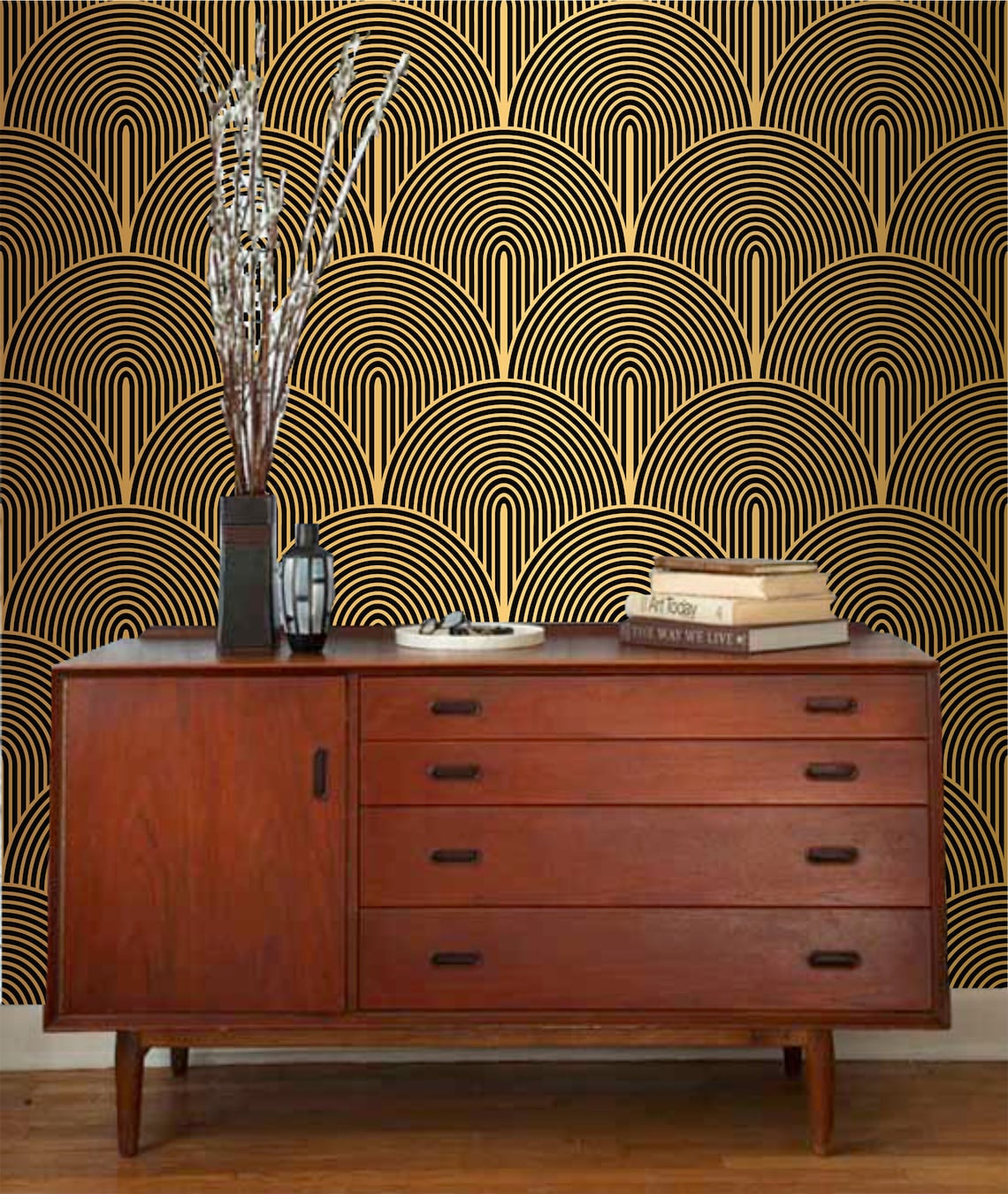 Geometric Wallpaper Black and Gold Selfadhesive Etsy