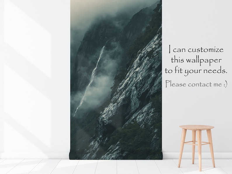 Papel pintado con paisaje de montaña brumoso, autoadhesivo, despegable y pegable, mural de pared botánico imagen 5