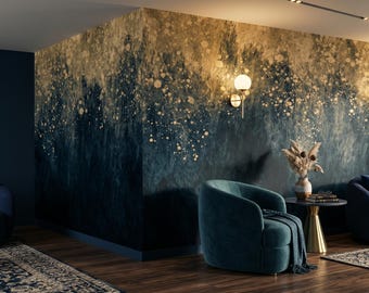Dark and yellow matte abstract wallpaper | self-adhesive, removable, peel & stick wall mural