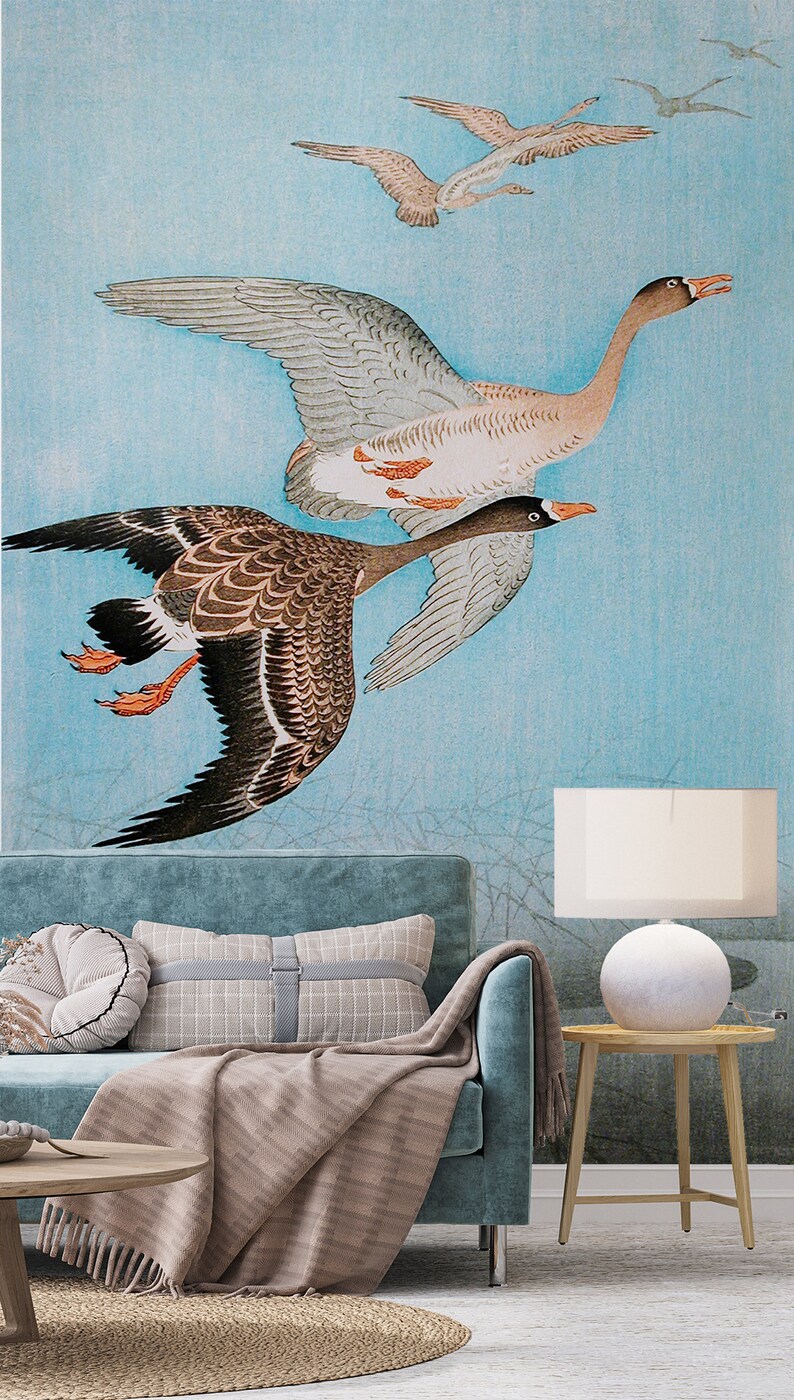 Vintage Wild Geese Wallpaper Mural, Peel and Stick Vinyl - Etsy