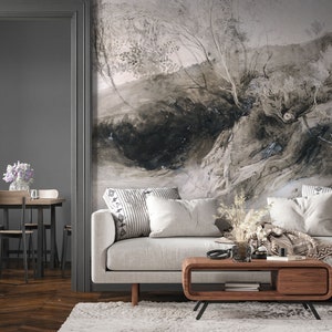 Vintage scenic wall mural, wild nature landscape wallpaper | Peel and Stick (Self Adhesive) or Non Adhesive Vinyl Paper