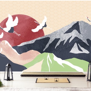 Papel pintado autoadhesivo fondo oriental arte digital Ilustración de un  amanecer de montaña extraíble Peel and Stick papel pintado decorativo pared