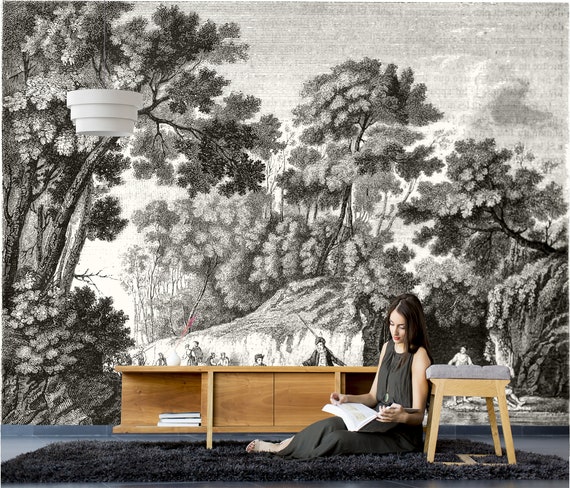 Papel tapiz autoadhesivo para muebles con diseño de paisaje forestal,  adhesivo adhesivo para decoración de cambio de imagen de gabinete de cajón