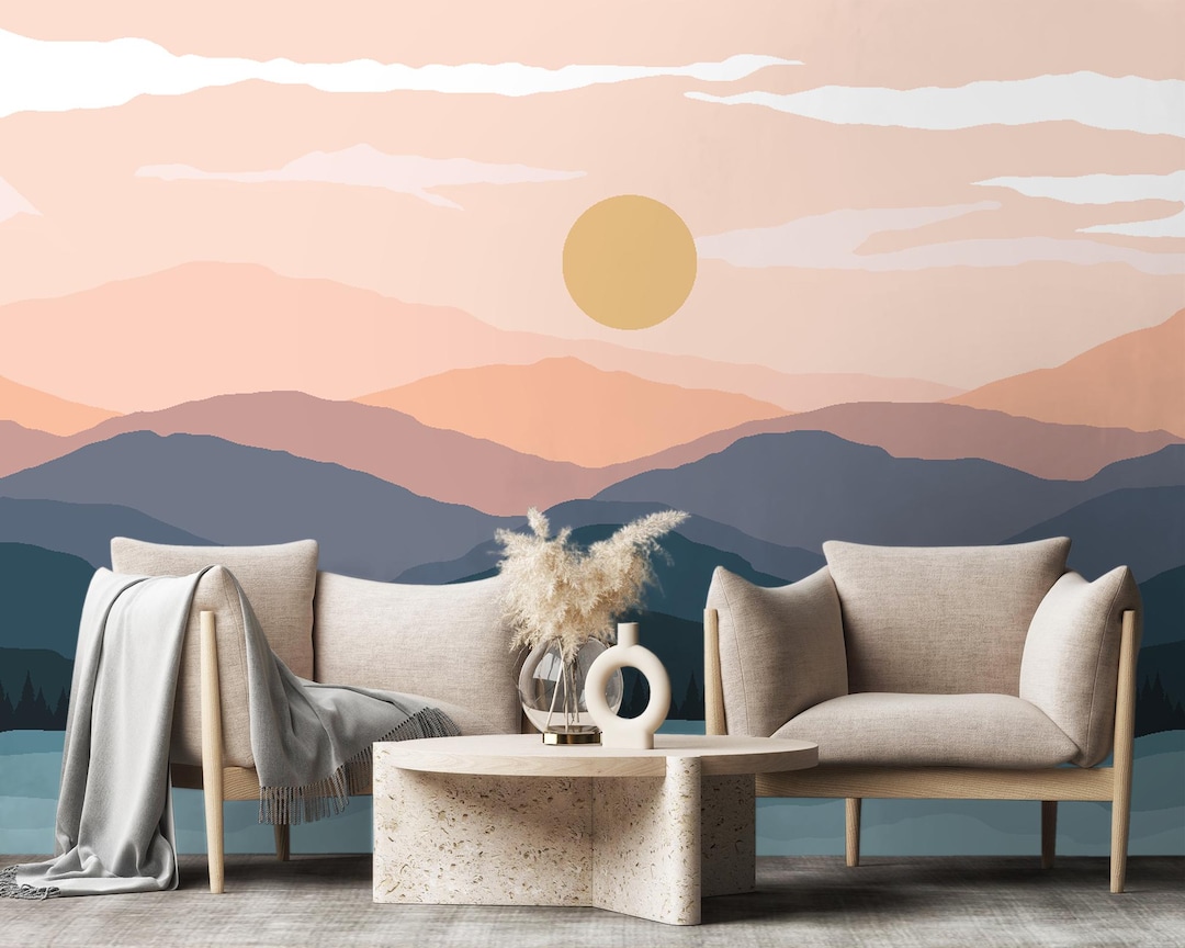 Buy Pastel Landscape Wallpaper, Mountain Wall Mural, Home Decor Peel