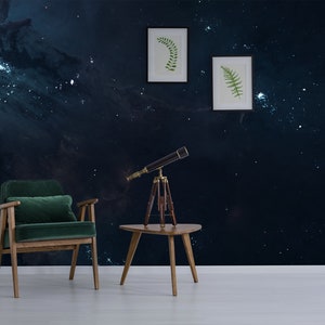 Beautiful cosmic wallpaper with stars and nebulas, self adhesive, peel and stick floral wall mural