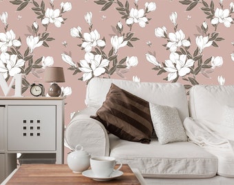 Magnolia Floral Wallpaper | Vintage Style Peel & Stick Wall Mural
