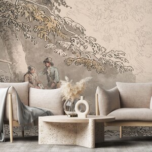Vintage landscape wallpaper,  Wall Art Wallpaper | Peel and Stick (Self Adhesive) or Non Adhesive Vinyl Paper