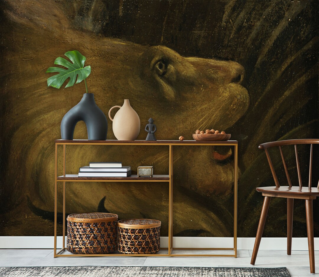 Vintage Animal Wallpaper, Lion Wall Mural Peel and Stick self Adhesive