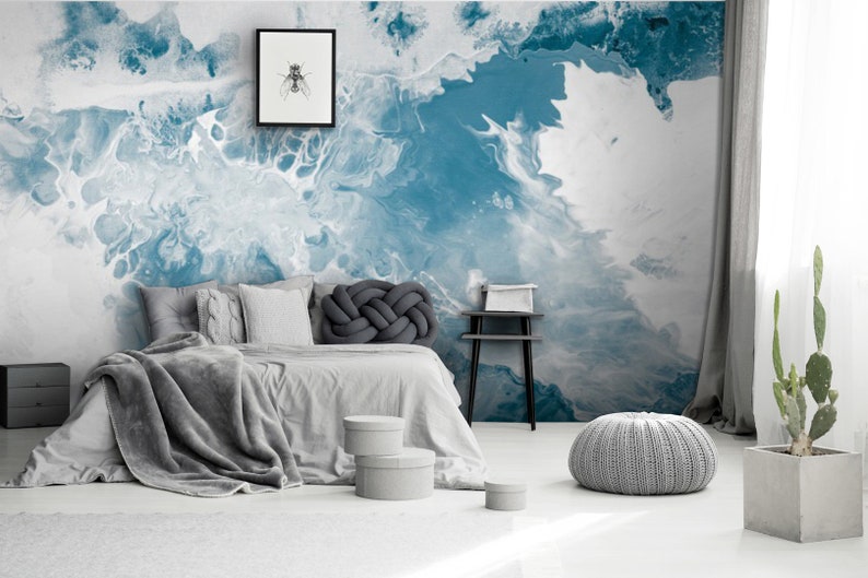 abstract acrylic aquatic art,creative wall blue Peel and stick-Wall decor Self Adhesive Wall Mural-Reusable Blue marble texture wallpaper
