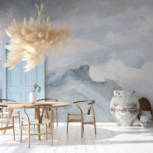 Painted clouds wallpaper, vintage painting wall mural | Peel and Stick (Self Adhesive) or Non Adhesive Vinyl Paper