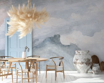 Vintage Painted Clouds Wallpaper Mural, Peel and Stick or Non Adhesive
