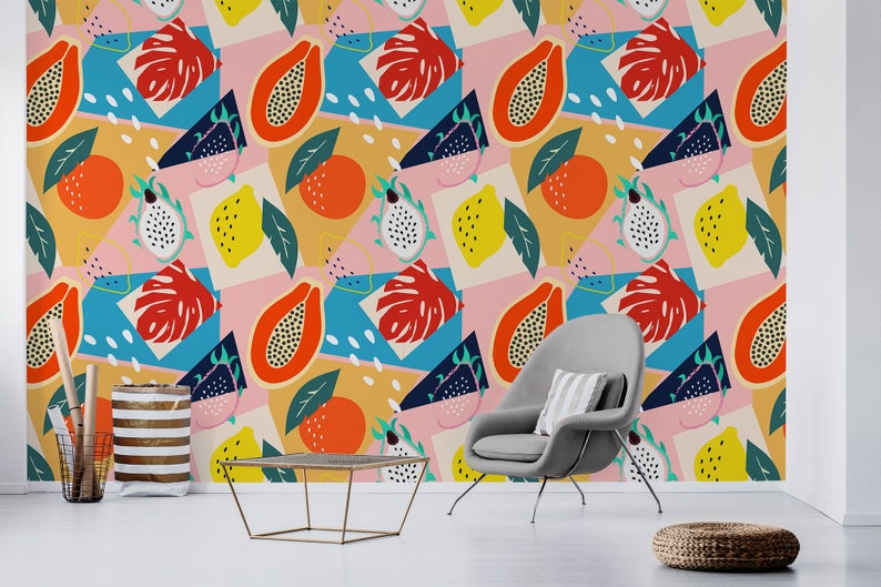 Colorful Abstract Fruity Wallpaper, Peel and Stick Wall Mural - Etsy