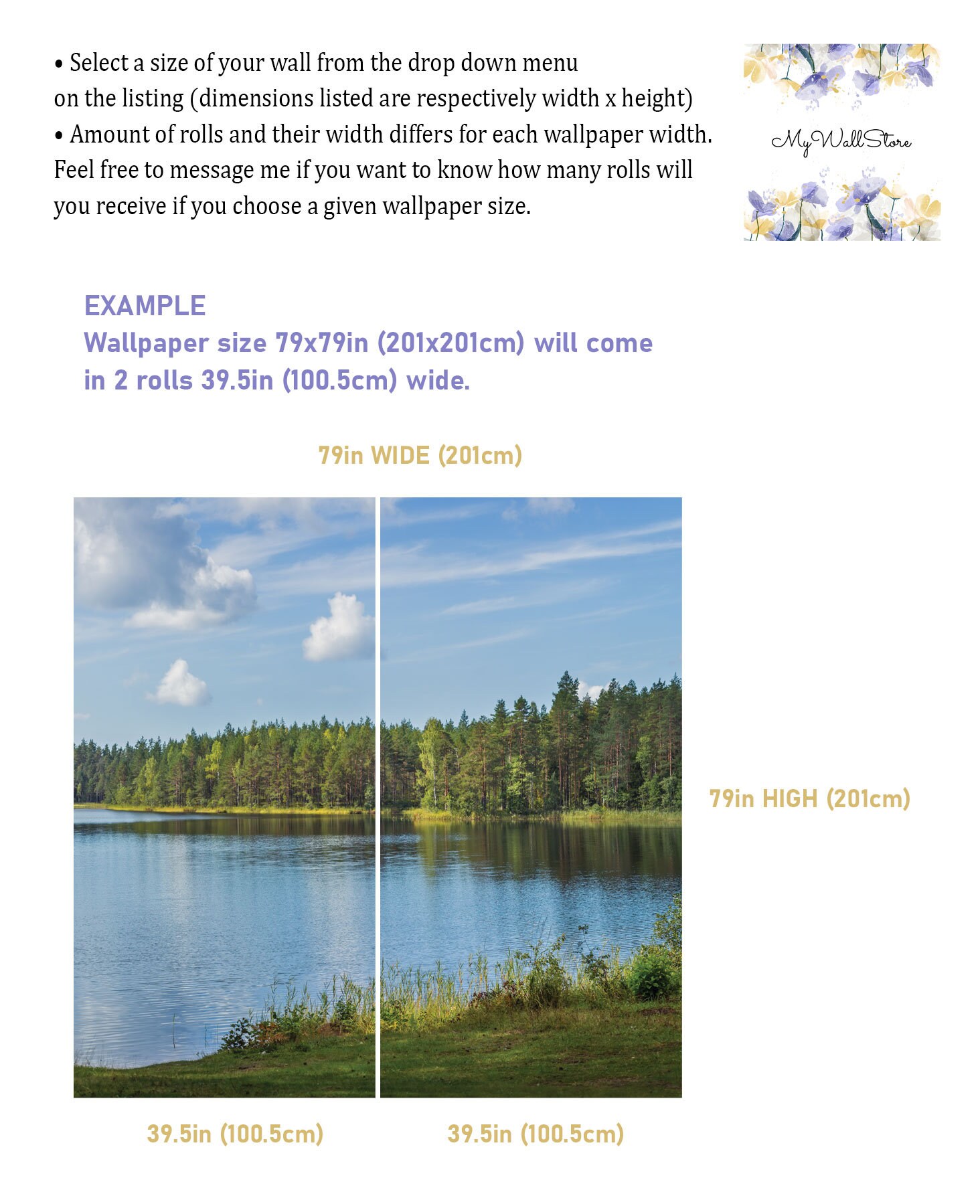 Lake & Forest Landscape Wallpaper | Peel and Stick Vinyl - Etsy
