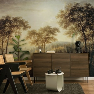 Vintage landscape wallpaper, wall mural, scenic wallpaper | Peel and Stick (Self Adhesive) or Non Adhesive Vinyl Paper