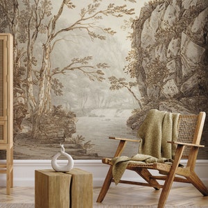 Vintage landscape wallpaper, wall mural | Peel and Stick (Self Adhesive) or Non Adhesive Vinyl Paper