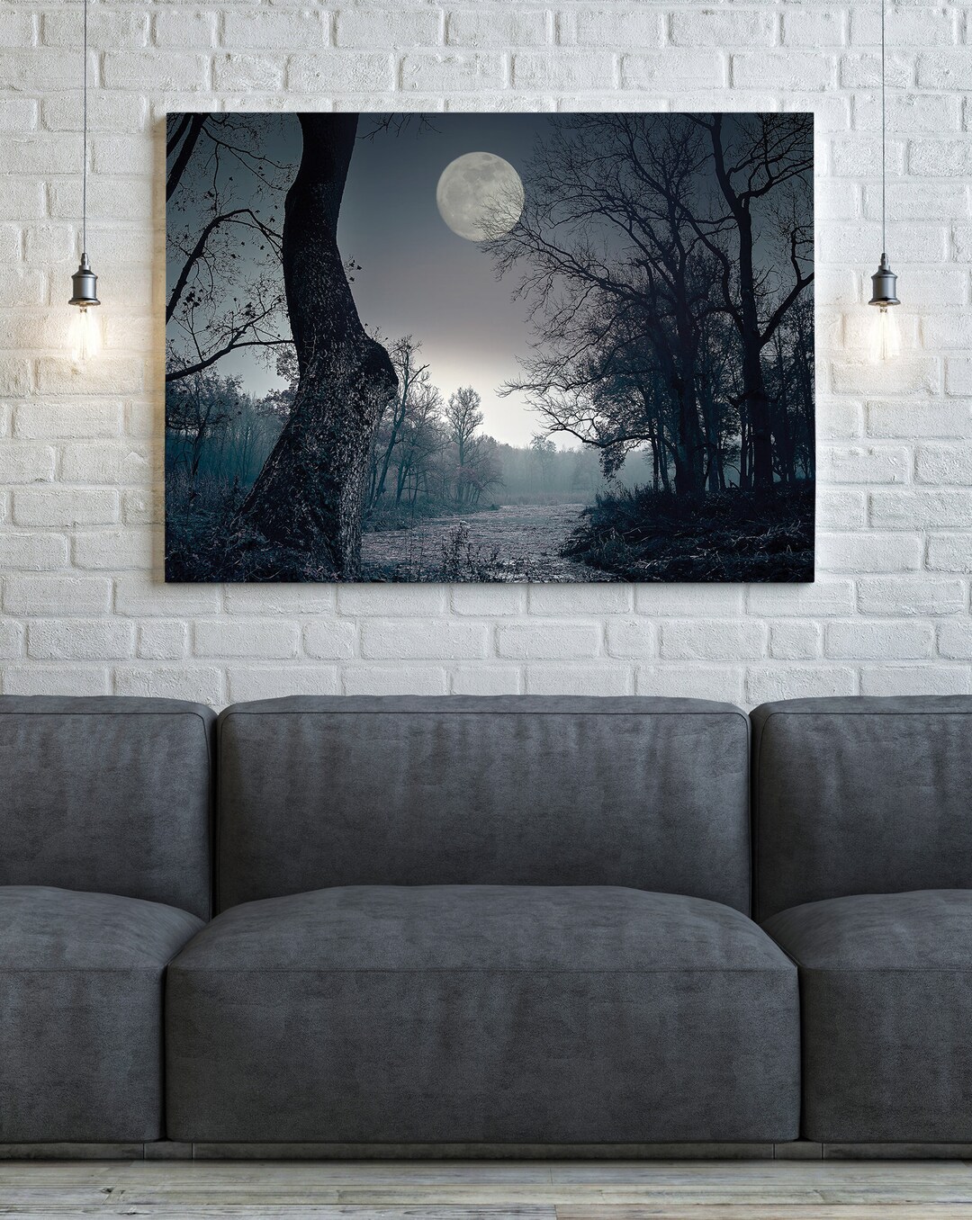 Full Moon Canvas Print, Dark Forest, Modern Wall Art (FOR SELF ASSEMBLY ...