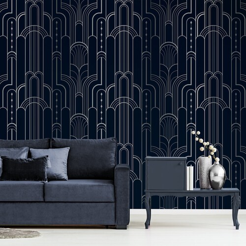 Dark Green Art Deco Wallpaper Removable Peel and Stick - Etsy