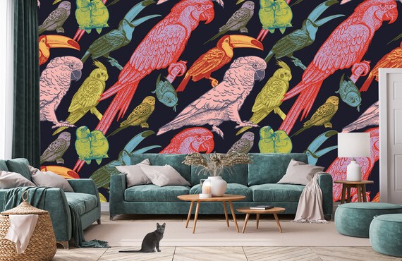 Tropical Birds Wallpaper Multi Coloured Parrot Floral Leaves Jungle x 6 Rolls 