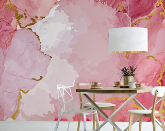Pink vector marble wallpaper (without shiny effects), Peel & Stick, Self Adhesive Removable Wall Mural