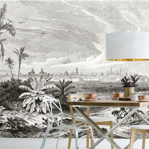 Ancient arrival to Veracruz wallpaper with the city in background | self-adhesive, removable, peel & stick wall mural, wall decor