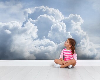 Blue Sky Clouds Wallpaper, Self Adhesive Peel and Stick Mural