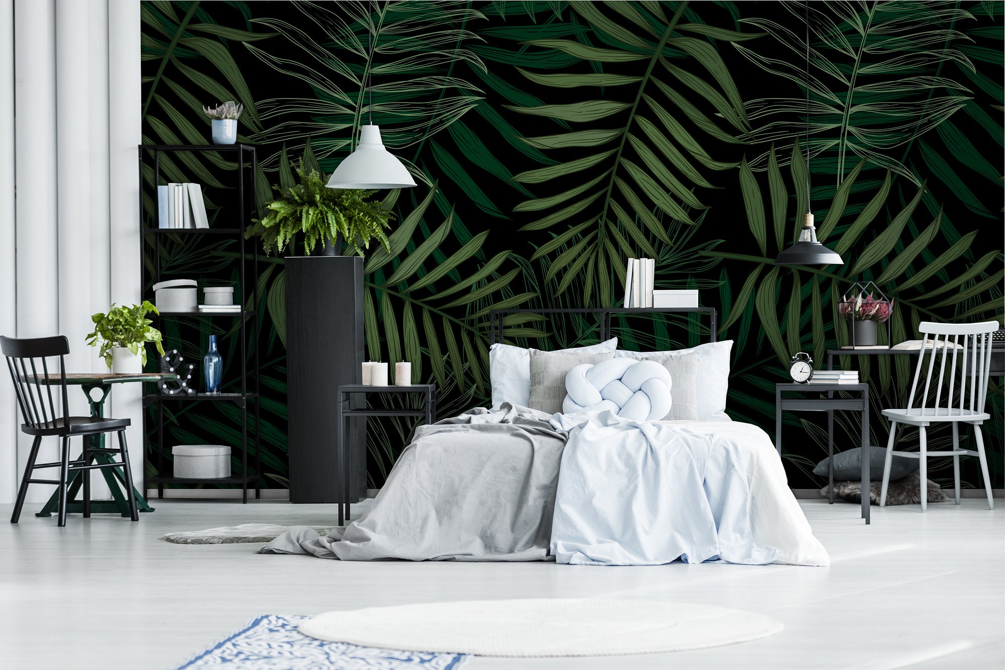 Dark Tropical Wallpaper Palm Leaf Mural Dark Jungle Pattern - Etsy