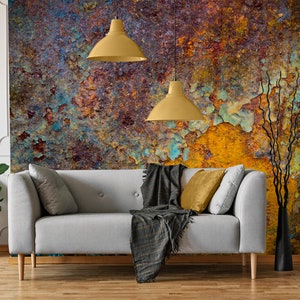 Abstract wall mural, rusted metal design, self adhesive, peel and stick wall mural