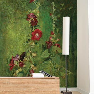 Green floral wallpaper | Peel and Stick (Self Adhesive) or Non Adhesive Vinyl Paper
