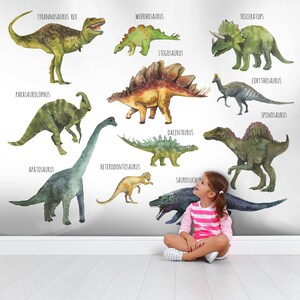 Watercolor Dinosaur Wallpaper, Peel and Stick Wall Mural image 2