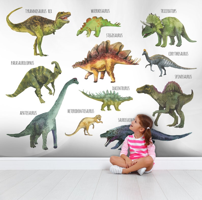 Watercolor Dinosaur Wallpaper, Peel and Stick Wall Mural image 2