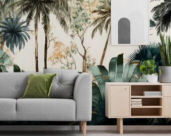 Papel pintado de palmeras tropicales, mural de pared de la jungla, autoadhesivo.