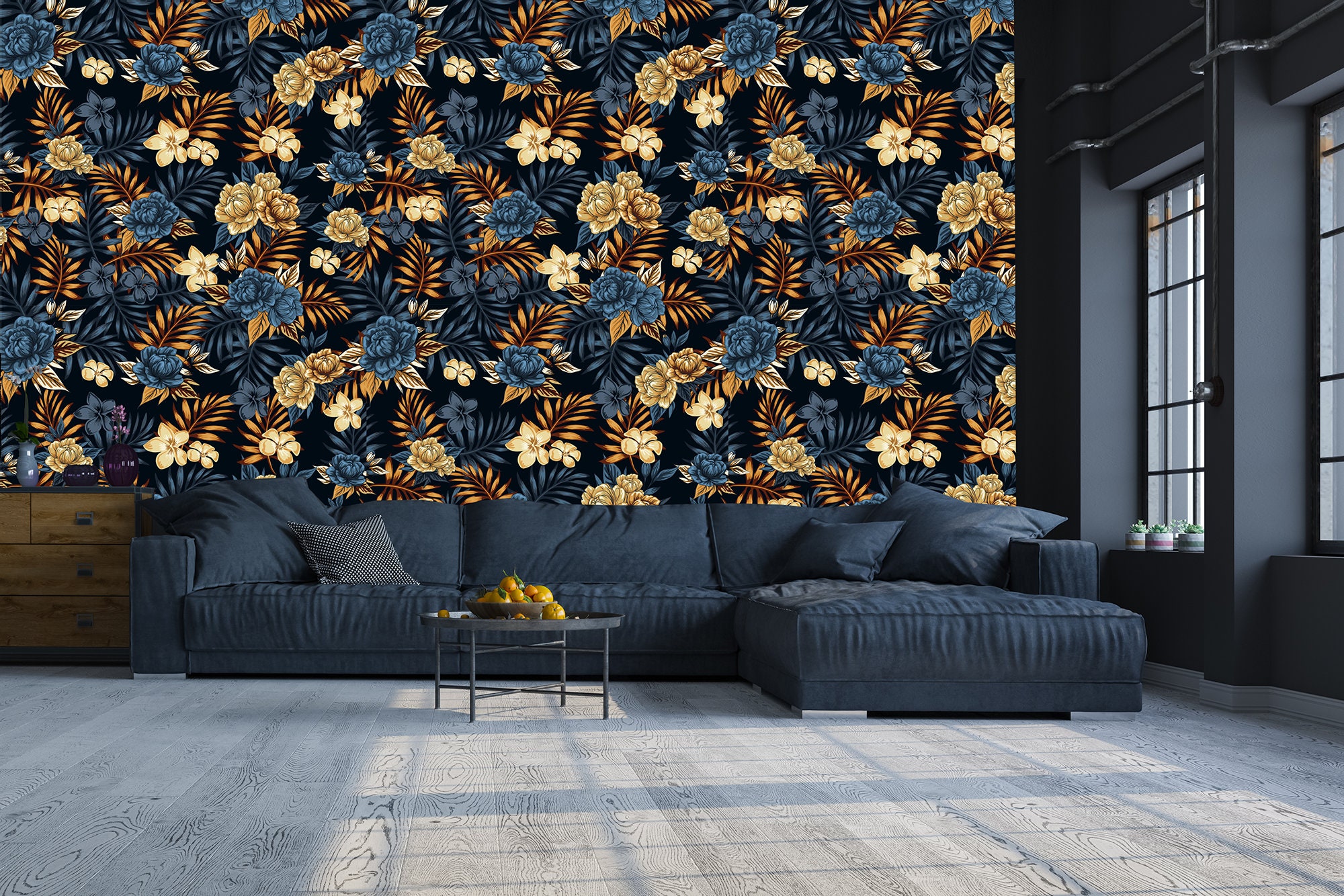 Alessia Leaf Navy Gold  Belgravia Alessia Leaf Wallpaper  213