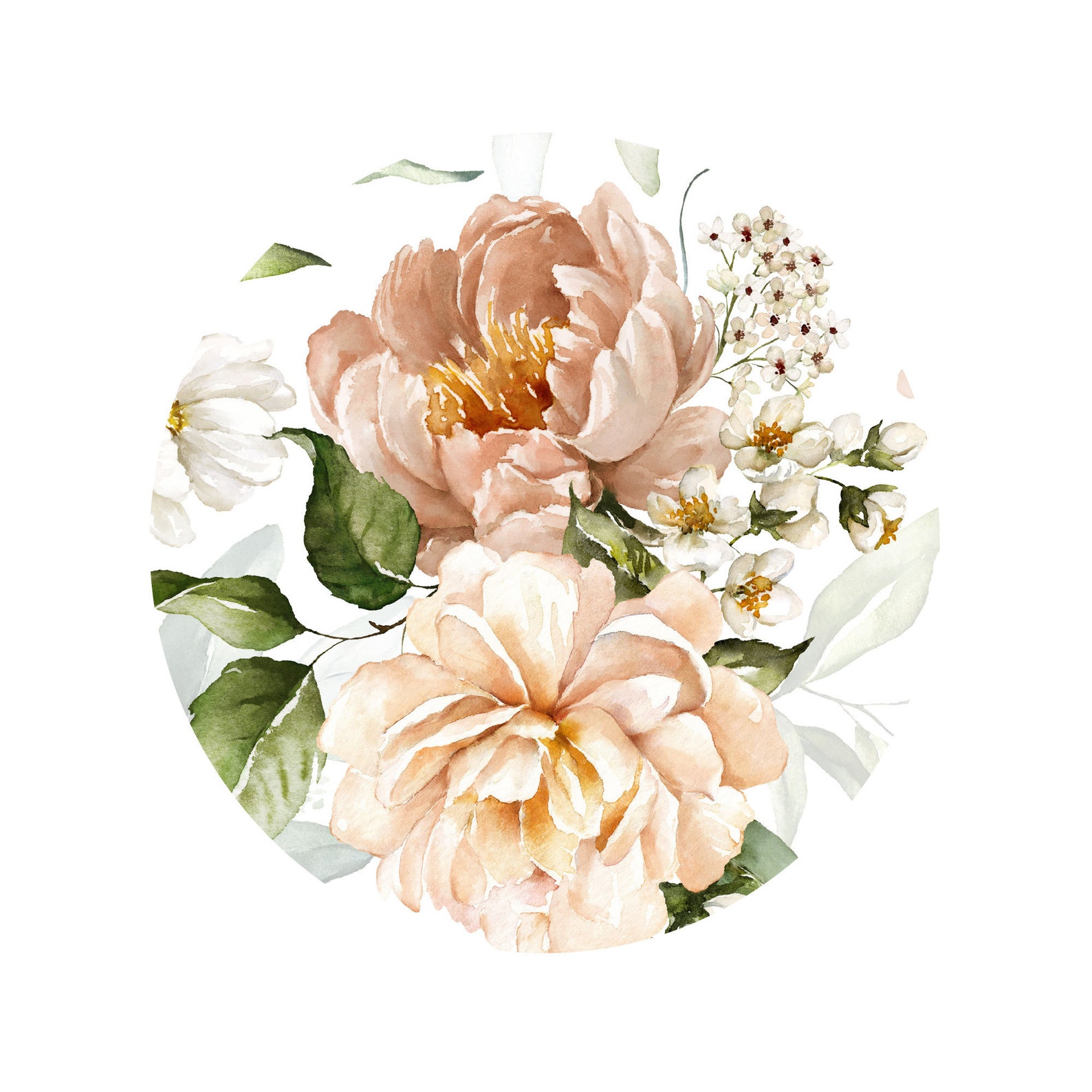 Peony Floral Wall Sticker, Circle Botanical Decal, Peel and Stick - Etsy