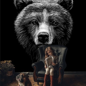 Wallpaper with bear on a black background | self-adhesive, removable, peel & stick wall mural, wall decor