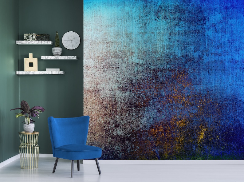 Grunge Texture Peel and Stick Wallpaper – Blue Dirty Metal Wall Mural ...