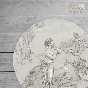 Old Sketch Wall Sticker, Ancient Figures Wall Decor, Room Wall Decor, Circle Wall Decal, Peel and Stick, Self Adhesive