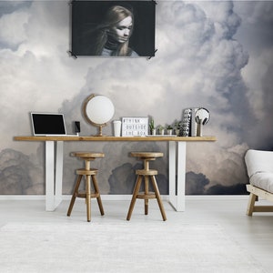 Big clouds storm wallpaper billowing cloud cumulus, landscape puffy, sky storm, Peel and stick-Wall decor- Self Adhesive Wall Mural-Reusable