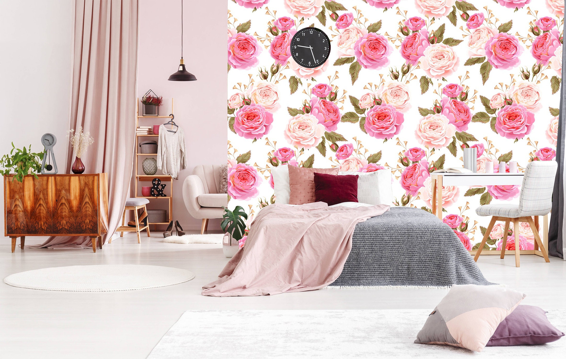Pink Peony Flowers Romantic Wallpaper Pastel Mural Floral | Etsy