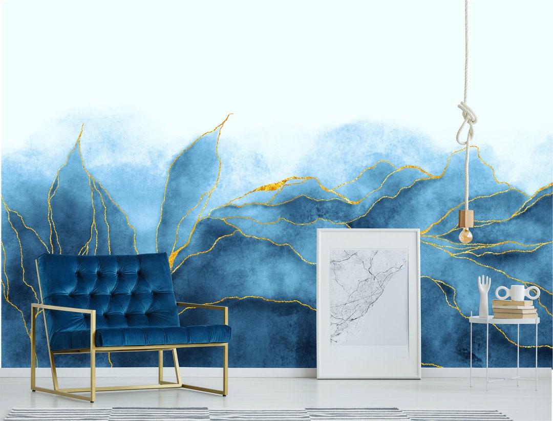 Watercolor Abstract Leaves and Hills Wallpaper, Abstract Landscape ...