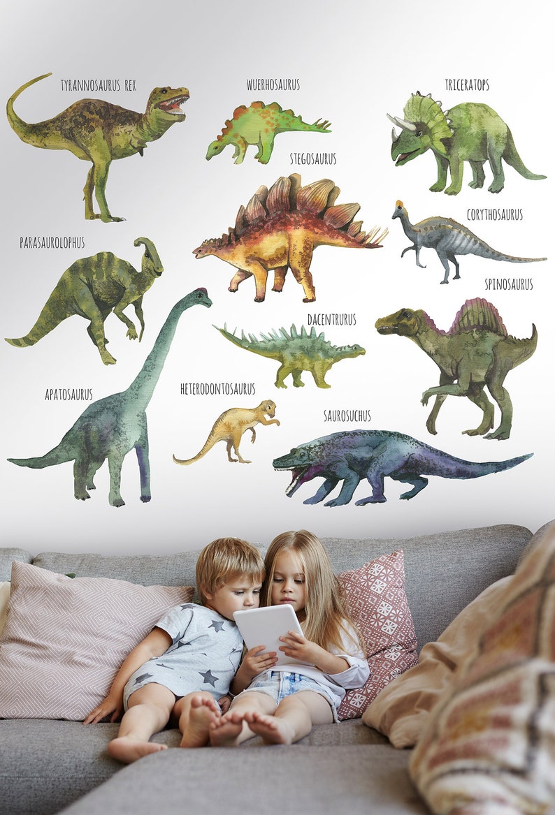 Watercolor Dinosaur Wallpaper, Peel and Stick Wall Mural image 3