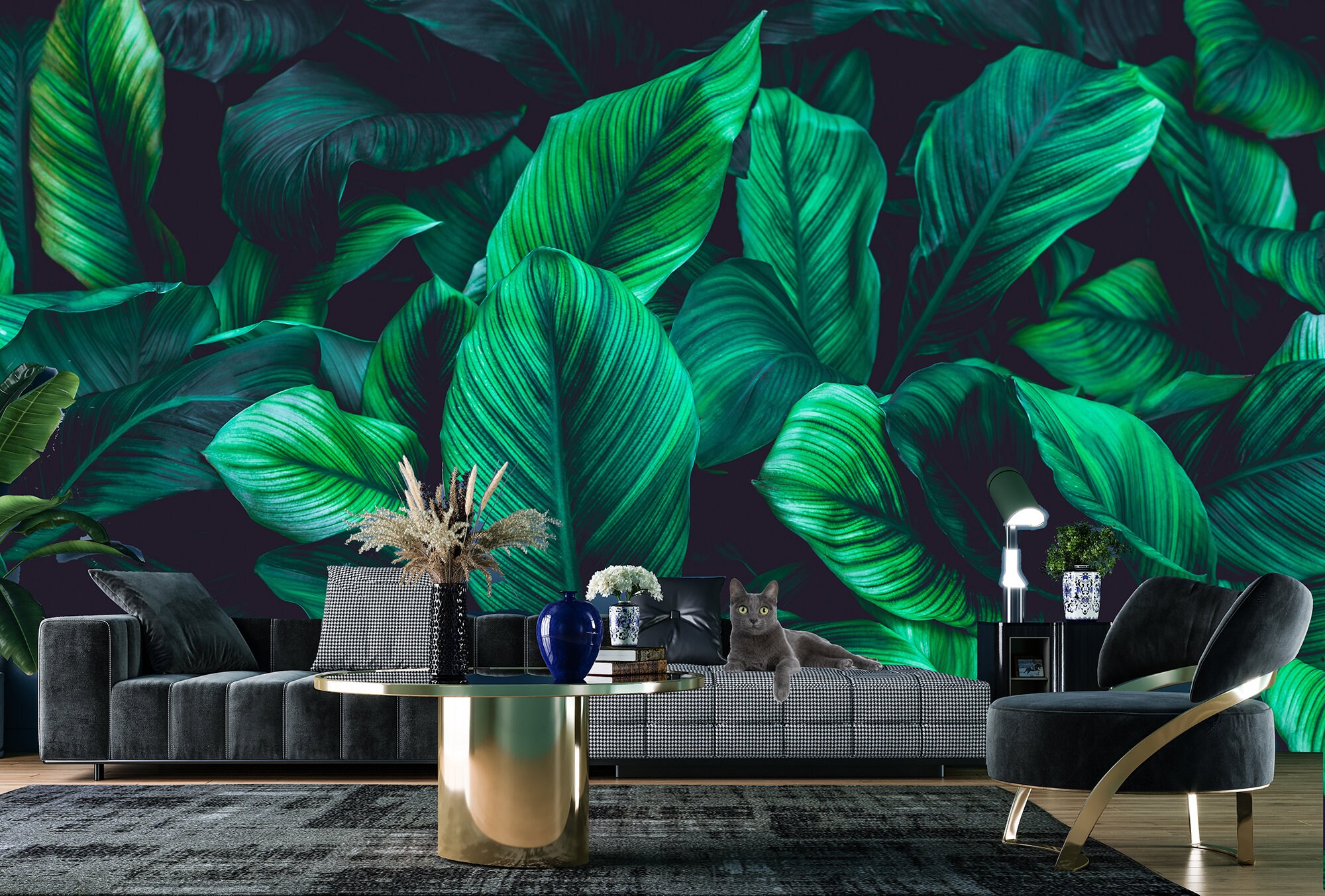 Tropical Leaves Jungle Pattern Dark Background Wallpaper - Etsy