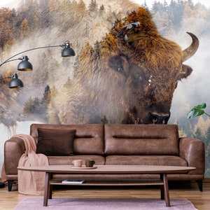 Bison wall mural animal wallpaper | self-adhesive, removable, peel & stick wall mural, wall decor