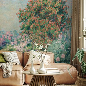 Floral Garden Wallpaper, Vintage Painting Wall Mural | Peel and Stick (Self Adhesive) or Non Adhesive Vinyl Paper