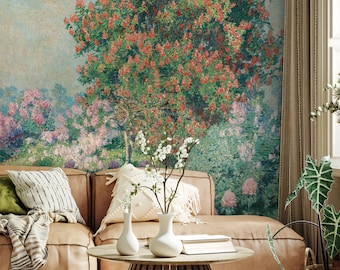 Floral Garden Wallpaper Mural, Vintage Painting, Peel and Stick or Non Adhesive