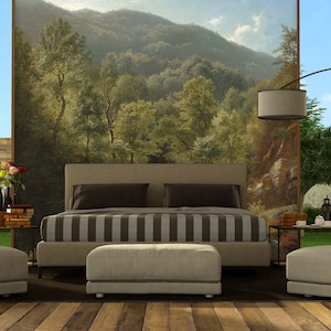 Mountain landscape wallpaper, wall mural, scenic wallpaper | Peel and Stick (Self Adhesive) or Non Adhesive Vinyl Paper