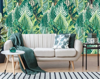 Green Leaf Pattern Wallpaper, Self-Adhesive Removable Wall Mural