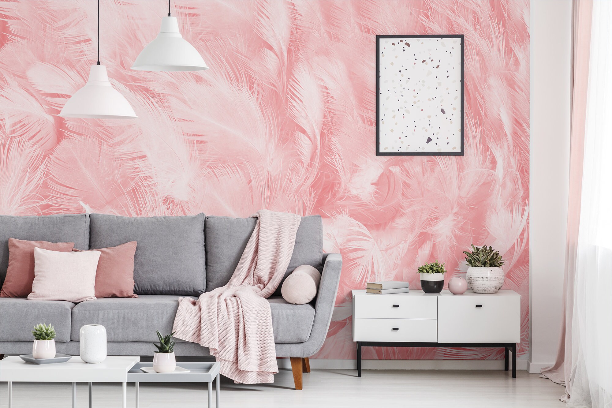 Rose Feathers Wallpaper, Pinky Fluff Pattern, Self Adhesive, Peel and ...